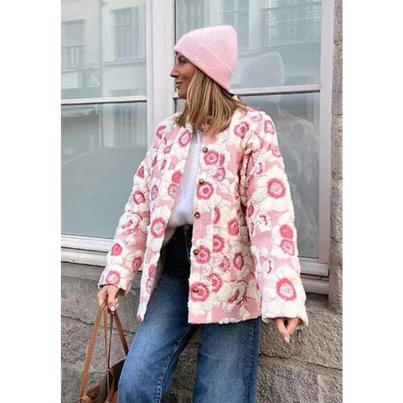 Sezane Jackets & Blazers - Sezane Nael Jacket in Rosewood Ecru White Pink Floral Button Front 38/Med